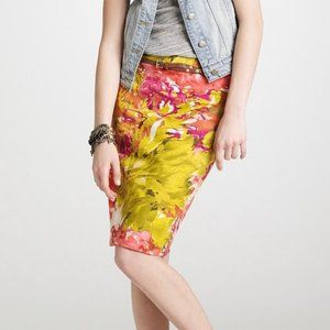 J. Crew 2 Impressionist Floral Abstract Pencil Skirt Back Slit Lined